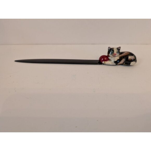 Hand-Painted Cat Letter Opener With Red Ball Figurine Handle - Picture 1 of 5